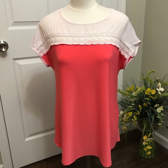 Faith and Joy Tops - Faith and Joy Coral with Lace Top